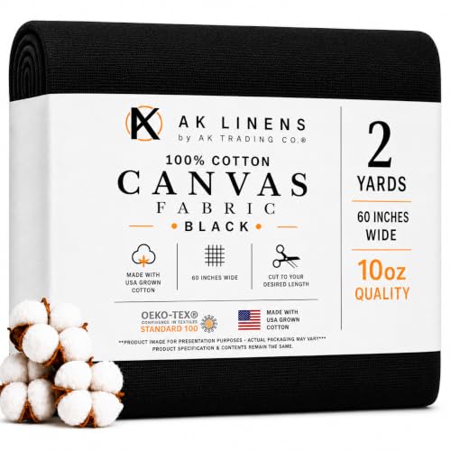 AK Trading CO. | Premium 10oz Black Cotton Duck Canvas Fabric | Heavyweight | 60'' Wide | Arts & Crafts, Upholstery, Home Projects - 2 Yards