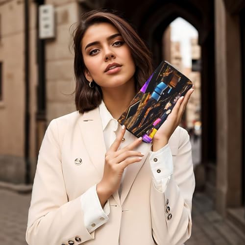 Pu Leather Wallet For Women Girl, Zip Around Credit Card Holder Las Vegas Night View Long Wallet Clutch Purse Waterproof Travel Handbag 6