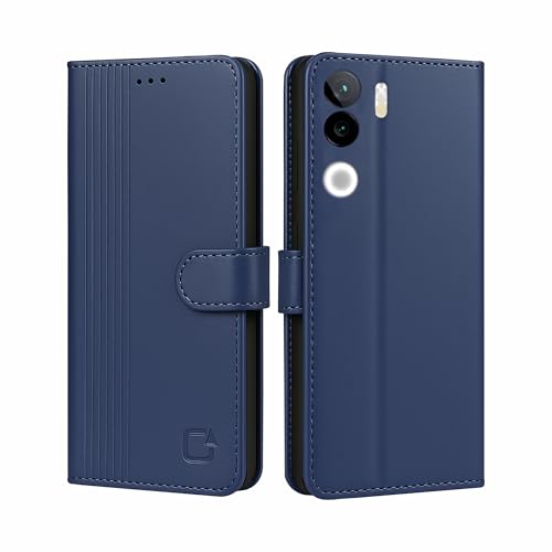 Image of AIBEX Shock Proof Flip Compatible for iQOO Z9s 5G / Vivo V40E 5G Flip Cover Leather Finish | Inside TPU with Card Pockets | Wallet Stand | Complete Protection Flip Case - Blue