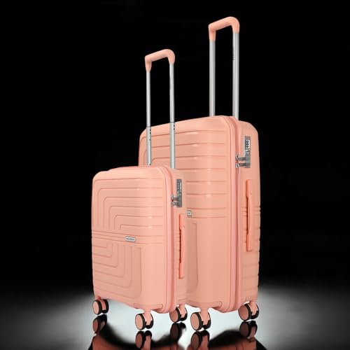 Image of 3G Vacanza Paris Series Polypropylene Unbreakable Hard-Sided Luggage Trolley Bag Set of 2 | Pink (55 & 65 cm)