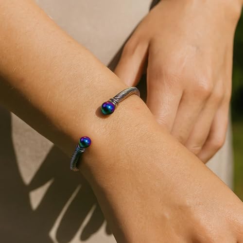 BOLAGTIER Stainless Steel Twisted Cable Wire Bracelets Adjustable Open Cuff Bangle Bracelet Vintage Jewelry Gift for Women (C-Rainbow) — view 2