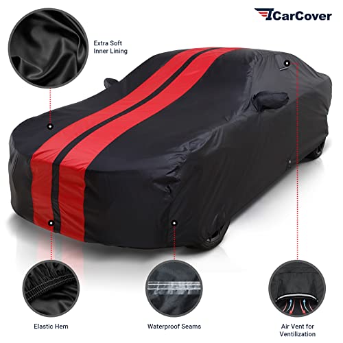 Image of iCarCover Premium Car Cover for 2003-2019 Toyota Corolla Heavy Duty Waterproof All Weather Automobiles Custom Fit Full Exterior Indoor Outdoor UV Snow Rain Protection Covers (Stripe - Black /Red)