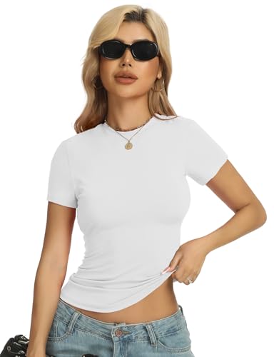 Basic Womens Crew Neck Short Sleeve T Shirt Slim Fit Tees Summer Y2k Going Out Fitted Top 2025 Cute Tight Shirts2
