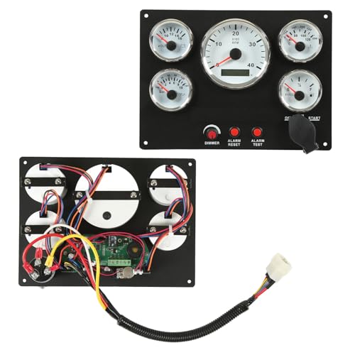 Pannello Strumenti per Barche, Quadro Strumenti per Barche 4000 RPM Contagiri Livello Carburante Temperatura Acqua Misuratore Pressione Olio Voltmetro 5 Set di Indicatori Cruscotto (Quadrante bianco)