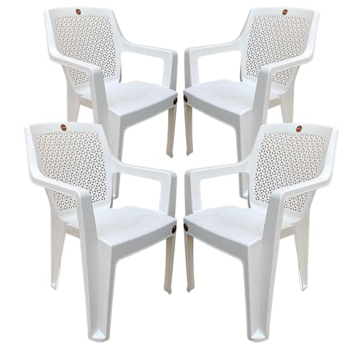 Image of SkyGlamour Cello Sonet Plastic Chair | Plastic Chair for Garden, Home, Living Room with Matt Finish | Plastic Chairs Set of 4 (Colour: White; Set of 4 Chairs)