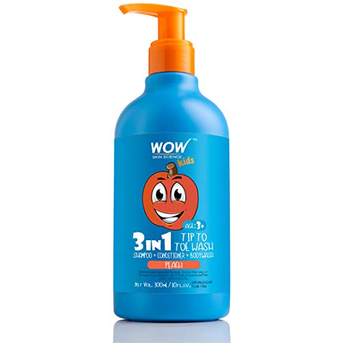 WOW Skin Science Kids Tip To Toe Wash – Shampoo – Conditioner – Body Wash – No Parabens, Sulphate, Silicones, Mineral Oil Or Color – Peach, 300 ml