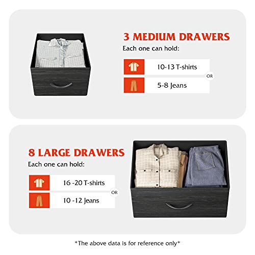 Wlive 11-Drawer Dresser, Fabric Storage Tower For Bedroom, Hallway, Nursery, Closet, Tall Chest Organizer Unit With Fabric Bin, Steel Frame, Wood Top, Easy Pull Handle, Charcoal Black Wood Grain Print #TOP4