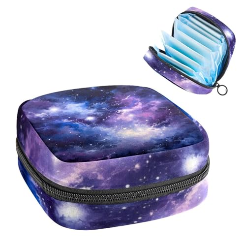 Sanitary Pads Bags, Mystery Universe Starry Night Sky Purple Menstrual Cup Pouch Nursing Pad Holder, First Period Kit Bags for Teen Girls Women Ladies