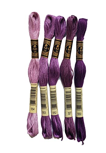 Image of DMC 6-Strand Embroidery Cotton Bundle - Violet Color Family -5 Skeins of Thread - 8.7yd Skeins