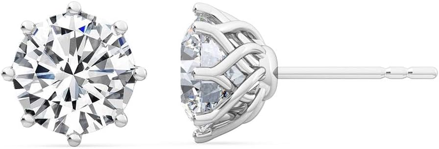 Classic 1 to 5 Carat (ctw) Round Cut LAB GROWN Diamond Eight Prong Stud Earrings (Color E-F Clarity VS2-SI1)