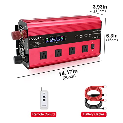 Cantonape 2500W Power Inverter 12V To 110V Dc To Ac With Lcd Display, Remote Controller 4 X Ac Outlets And 4 X 3.1A Usb Car Adapter For Car Truck Boat Rv Solar System #TOP6