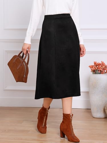 Allegra K Faux Suede Midi Skirts for Women's Work Casual Fall Winter A Line Skirt Trendy4