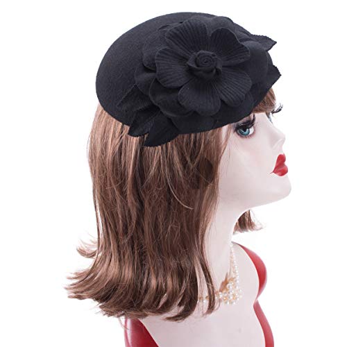Lawliet Flower Womens Dress Fascinator Wool Pillbox Hat Party Wedding A083 (Black) #TOP6