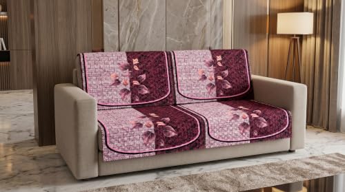 Image of KINGLY Quilted Velvet Sofa Cover Wine Maroon L Shape 3+2 Anti Skid Pipe