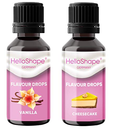 Flavour Drops zuckerfrei Set 2x 30 ml - Vanille & Cheesecake | Geschmackstropfen OHNE KALORIEN zum Süßen mit Dosierhilfe | vegan | Für Naturjoghurt Porridge oder Quark - Hello Shape