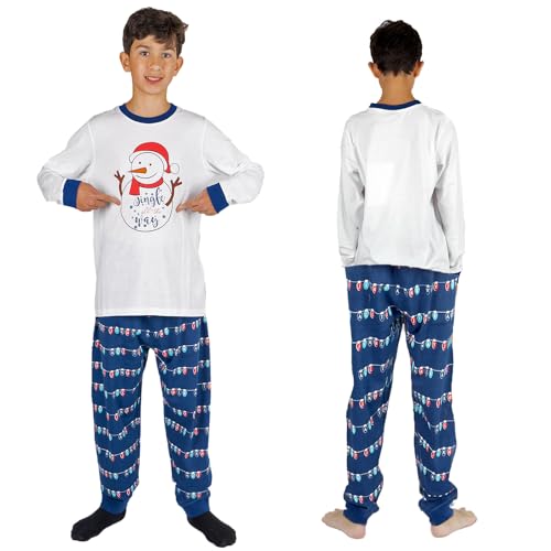 NOROZE Unisex kids Halloween Pyjamas Boys Snowman Pumpkin Spider Rudolph Pyjama Set Girls Loungewear Nightwear Cotton Pajamas Set 2 Piece Pjs sets Top Bottom (11-12 Years, Jingle Snowman White) - Image 5