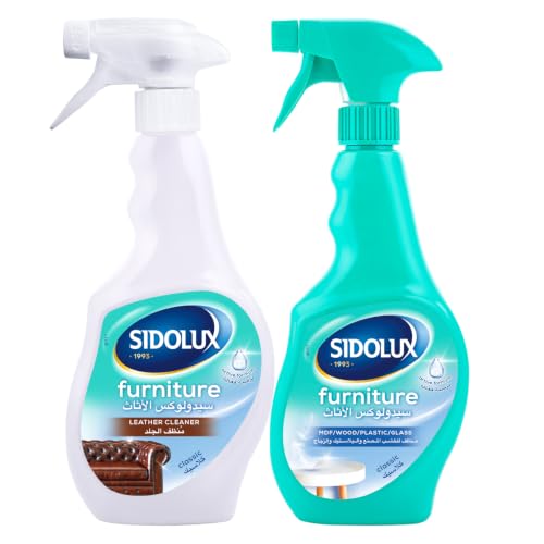 Sidolux Leather Cleaner 500ml & Furniture Cleaner 400ml Spray Set | Deep Cleaning & Surface Protection | Non-Greasy Formula | Safe for All Furniture | Sofa Cabinet & Wood Care Bundle