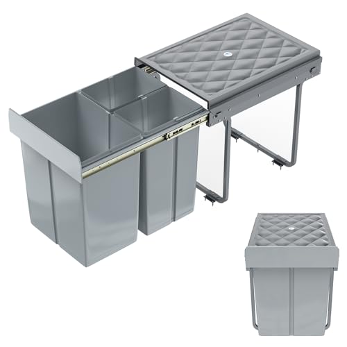 YUENFONG Einbaumülleimer 3 Fächer 2x10+20 Liter, Unterschrank...