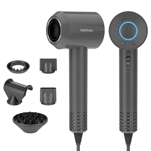 Healthkeep Phon Professionale 2000W - Motore Brushless 120.000 RPM per Asciugatura Rapida (25 m/s), 200 Milioni di Ioni Negativi, Ultra Silenzioso (58 dB), Kit con 5 Accessori Styling