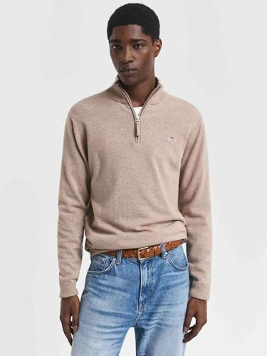 Gant Superfine Lambswool Half Zip Pullover, Sabbia Scuro MéLange, L Uomo - 2