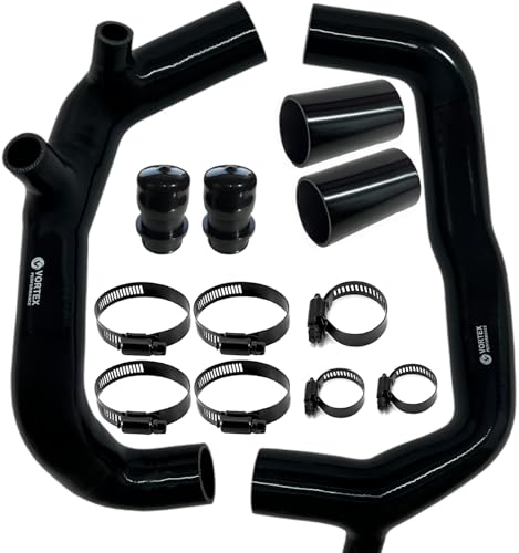 Vortex-Performance 2 Inch N54 Inlets for BMW 335i 335Xi 335is 535i 535Xi 1M 135i / Z4 35i 35is - Black Hi-Temp Reinforced Silicone Air Intake Hoses