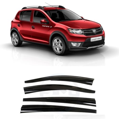 IKC STORE for Renault Dacia Sandero Stepway 2013 2014 2015 2016 2017 2018 Wind Deflector Car Side Window Visor Vent Shade Rain Guard Bright Black 4pcs