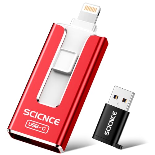 SCICNCE 256GB Flash Drive Intended for iPhone, USB Memory Stick Storage Backup for Photos Videos, Plug and Play No APP Required, Compatible with iPhone iPad Android and Computers (Red)