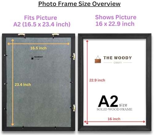 Image of A2 Size Photo Frame | Frame For Wall Decoration | Big Photo Frames For Wall | Black Wood Frame For Wall | Perfect For Living Room & Gift (A2, 16.5x23.4 inch, Black)