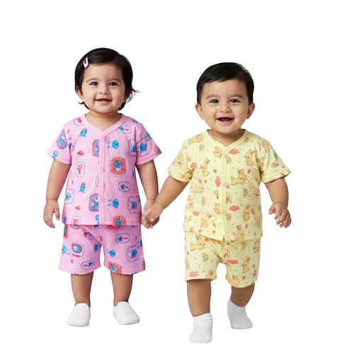 Image of Lil' Shark Baby Cotton T-Shirt & Shorts Set | 100% Pure Cotton Summer Wear for Baby Boys & Girls | Soft, Breathable Infant Casual Outfit | Printed T-Shirt with Shorts Set