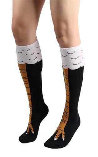 FGFD&OU Lustige Strümpfe Damen Herren Fun Hühnerfüße Socken Kniestrümpfe Overknees Strümpfe Lange Strick Warme Socken Leggings Strümpfe Überknie Hühner Cartoon Sportsocken für Unisex (B-Schwarz) Cover