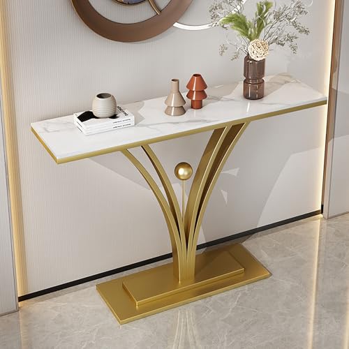 Mesa consola estrecha de mármol sintético para pasillo o entrada