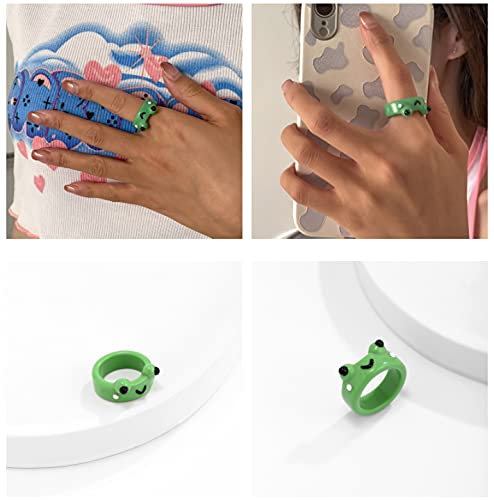 Pingyongchang Frog Cat Clay Ring, Cute Animal Acrylic Resin Personalized Colorful Funny Rings Jewelry Gift for Women Teen Girls2