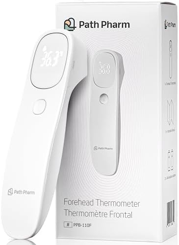 PATH PHARM Forehead Non-Contact Infrared Thermometer for Kids, Adults, and Baby Support with Digital Instant Read, Fever Alarm, Memory Function, and Large LED Display, Canadian Brand