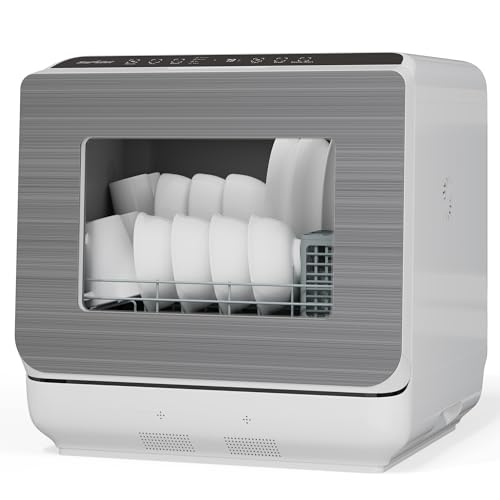 Sunvivi Portable Dishwasher with 152OZ Water Tank, 18' Countertop Dishwasher Machine fits up to 12' plates, Energy Star, 6 Preset Mode, 12H Delay Start, Small Dish Washer for Dorm RV&Apartment, White