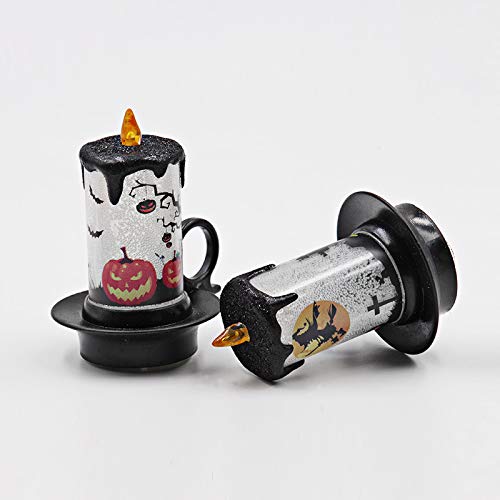 Bougies LED,Dotbuy Décoration De Halloween 12PCS Sans Flamme Vacillante Bougeoir Avec Batteries Citrouille Sorcière Araignée Atmosphère D'horreur