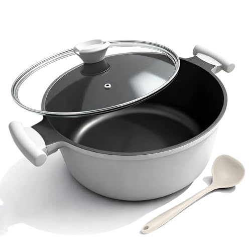 Bobikuke 6.5 Quart Stock Pot with Lid, Non Stick Cooking Pot, Soup Pot Nonstick with Stay-Cool Handle, Induction Cookware for Pasta,Soup, Suitable for All Stoves, PTFE & PFAS-Free, White