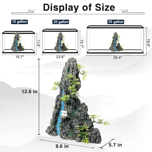 Image of Aquarium Mountain View Stone Ornament - Aquarium Rock Decor for Fish Tank,Aquarium Decorations Extra Large and Tall Decoration for Fish Tank - 13 Inches High