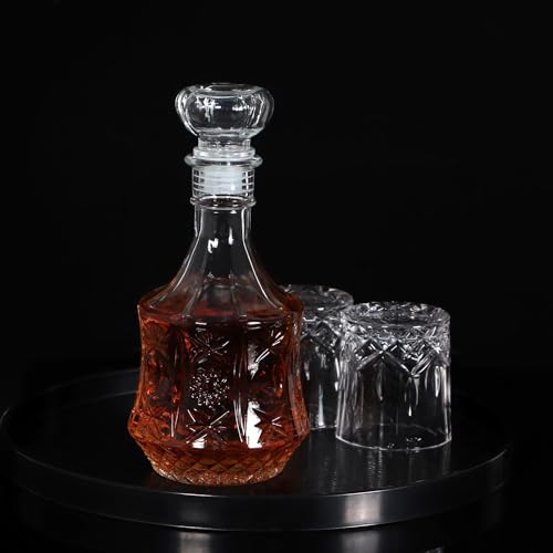 Image of European Style Glass Decanter Storage Container for Liquor, Whisky, Vodka, Scotch, Wine, Rum, Brandy, Champagne, Tequila, Juice (FLOWER800)