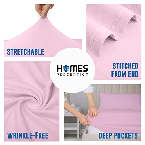 Homesperception 100% Cotton Sheet Set Queen, 4Pcs Jersey Knit Sheets, Up To 16” Deep Pocket Wrinkle-Free Fitted Sheet, Jersey Pillowcases And Flat Sheet – Luxury Jersey Sheet Set (Queen, Pink) #TOP2