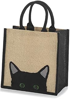Jute Black Trim Shopping Bag - Peek a Boo Cat - 30 cm high x 30 cm Wide x 20 cm Depth (Medium)