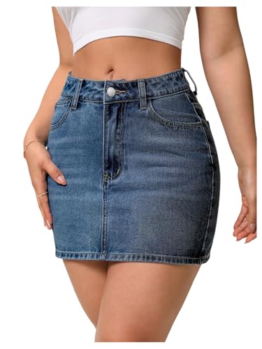 Milumia Women's Denim Bodycon Mini Skirt Mid Waist Zip Fly Jean Skirts with Pockets