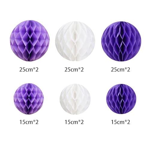 Image of ZOOYOO 12Pcs 6 inch 10 inch Honeycomb Balls Decorations Hanging Tissue Paper Pom Poms for Birthday Wedding Party Decorations, Home Decor (Purple)