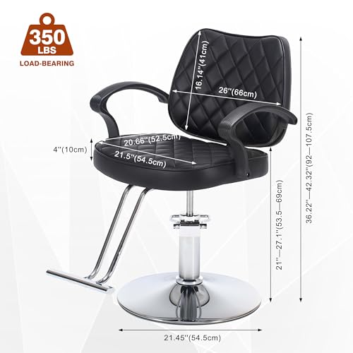 Image of Barber Salon Chair, 6.1'' Adjustable Height Barber Styling Chairs, 360 Swivel Hydraulic Hair Chairs, Thick Padded PU Seat, Metal Footrest Salon Chair for Hair Stylist Barbershop & Home Black