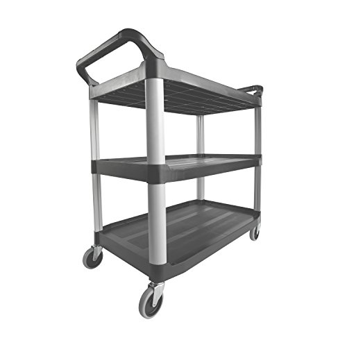 Image of Rubbermaid Commercial Products Heavy Duty 3-Shelf Rolling Service /Utility /Push Cart, 300 lbs. Capacity, Gray, for Foodservice /Restaurant /Cleaning (FG409100GRAY)