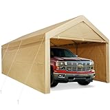 COBIZI Garaje portátil de 10 x 20 pulgadas con paredes laterales y puertas extraíbles, toldo de coche con tubo de acero grueso y reforzado para coche y almacenamiento, amarillo