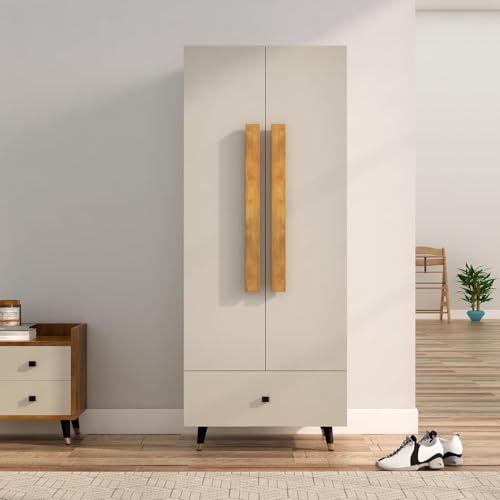 Image of Bniture Wooden Almirah for Clothes, Door for Bedroom, 2 Door Wardrobe with Drawer & Hanging Space (45D x 60W x 150H CM) | 3 Year Warranty (Frosty White)