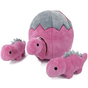 XIGGA Cave Interactive Dog Toys, Pet Plush Squeaky Hide and Seek Sturdy & Longlasting Dog Chew Toys Suitable for Small Medium Large Dogs Birthday Gifts(Dinosaur Eggs and Dinosaurs)-Pink