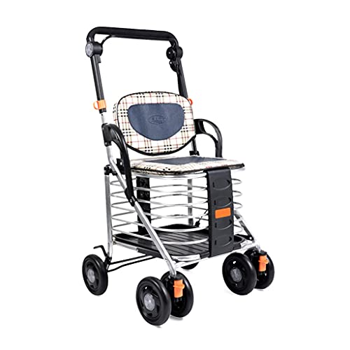 Ayudantes para Caminar Andador para Ancianos, Plegable, Frenos manuales y bloqueables, Aluminio, con Cesta, Ligero y Resistente, con Asiento y 4 Ruedas,Color Burdeos Cover