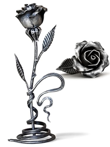 Hand-Forged Iron Rose with Engravable Base