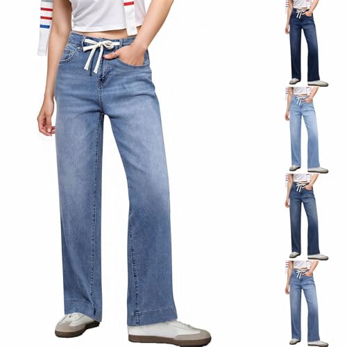 Woman Wide Leg Jeans High Waisted Stretch Drawstring Baggy Jeans Elastic Waist Womens Pull On Jean